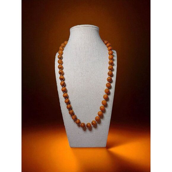 Vintage Necklace Marbelized Browns String Beaded Made in Hong Kong New Old Stock - Picture 2 of 16